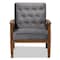 Baxton Studio Sorrento Grey Velvet Upholstered Walnut Finished Wooden Lounge Chair 160-9937 - alternate 3
